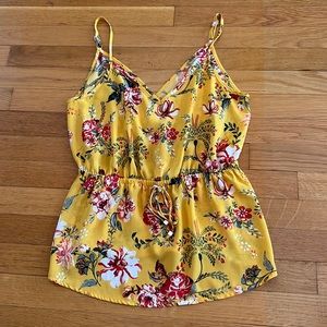 Yellow tank-top blouse with Red and Green floral, Medium, Barely worn, Marshalls